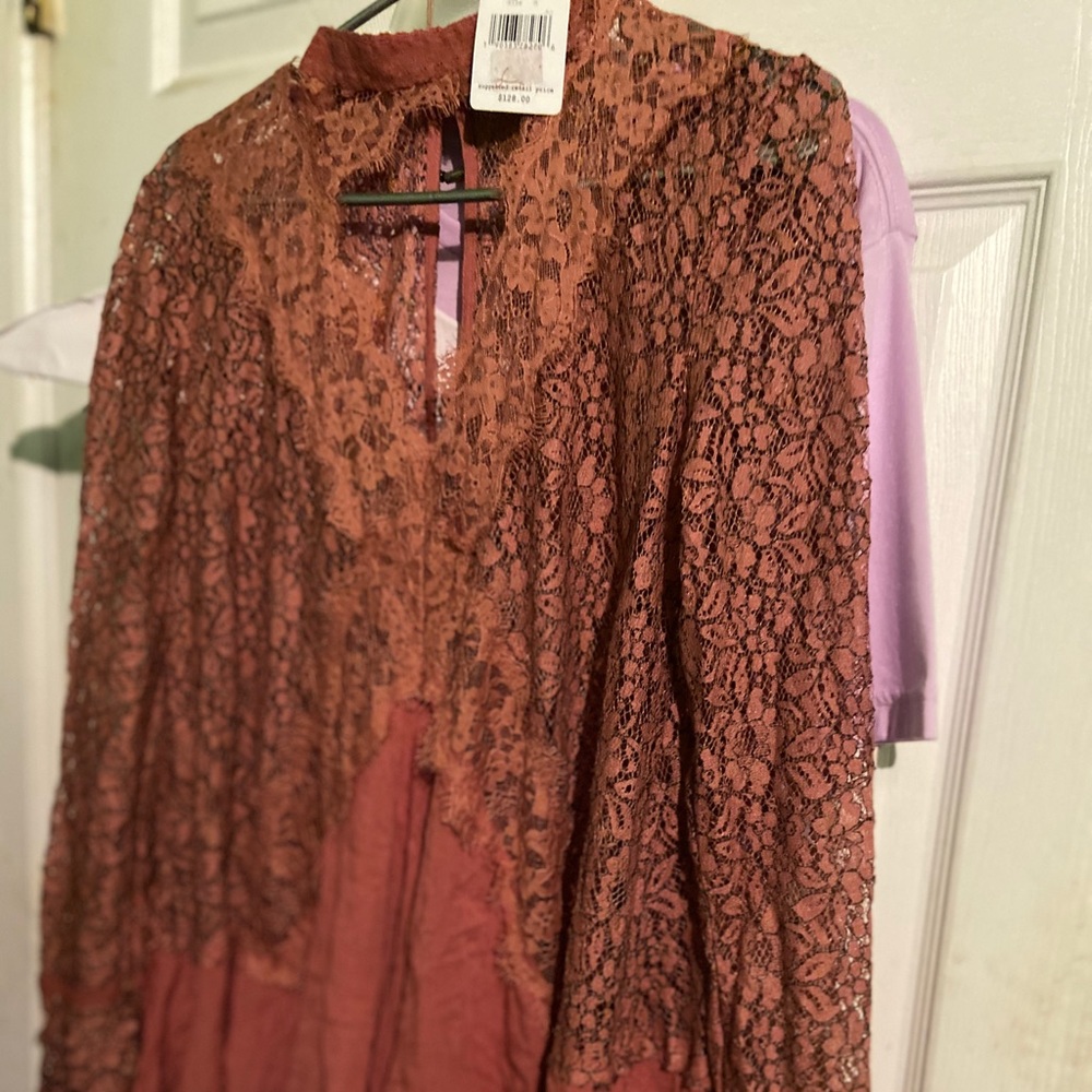 Free People rose colored lace tunic/ dress AND navy lace tunic both